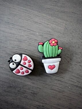 CROCS Pink Ladybug & Green Cactus Jibbitz Shoe Charms